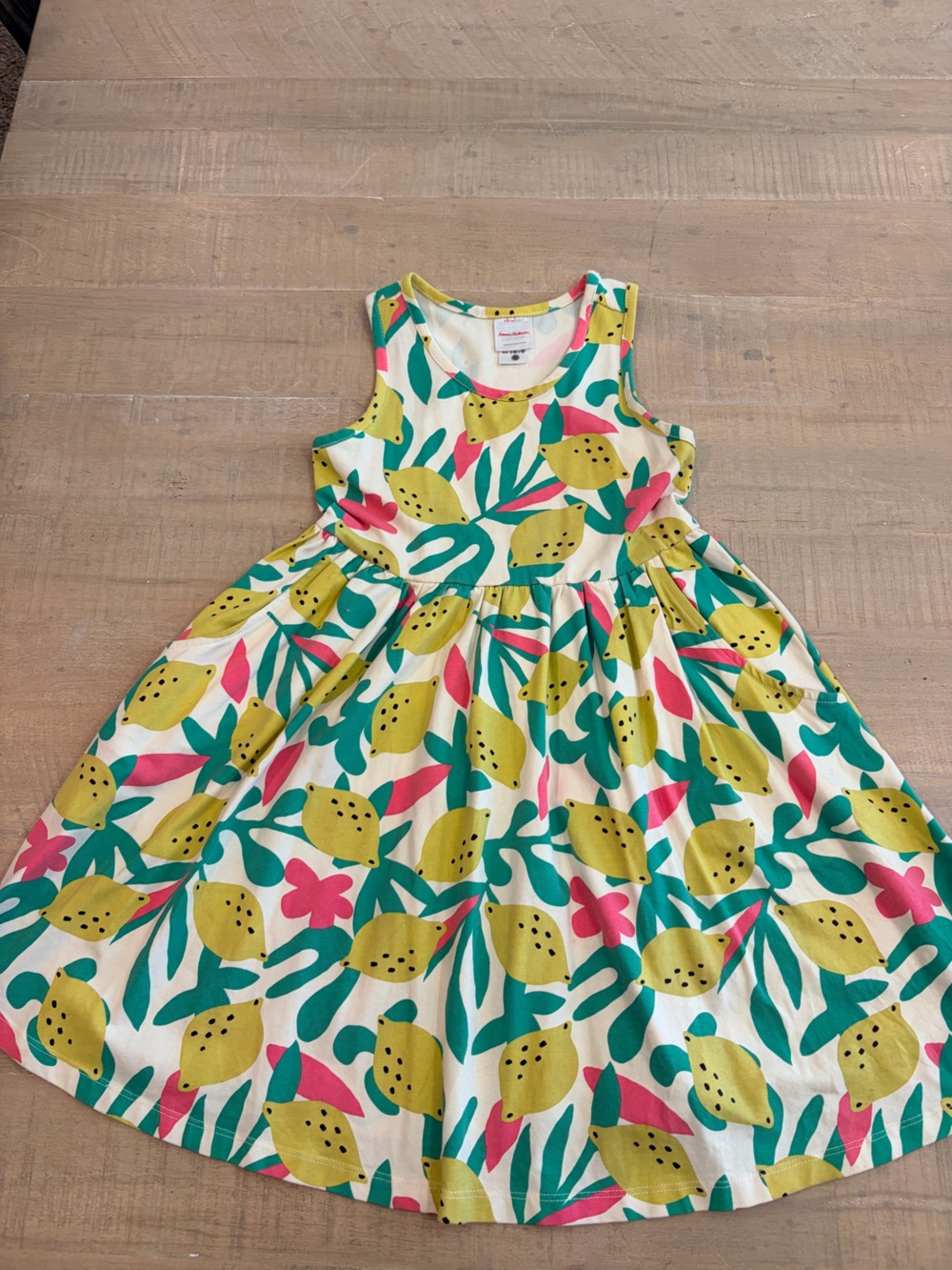 HA Girls Lemon Print Sleeveless Summer Dress - White/Yellow/Green